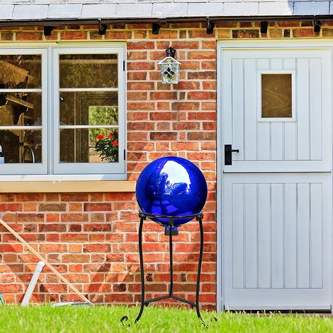 16" Tall Gazing Ball Stand for 10-12 inch Balls, Black Metal Gazing Globe Display Holder Stands for Outdoor Garden Clearance, 9" L x 9" W x 16" H-BloomoryGarden
