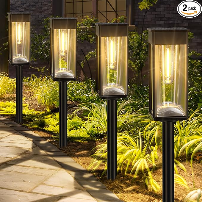 Solar Pathway Lights Outdoor, 2 Pack Solar Garden Lights Outside Pathway, Landscape Path Lights for Patio Lawn Path Walkway Decor-BloomoryGarden