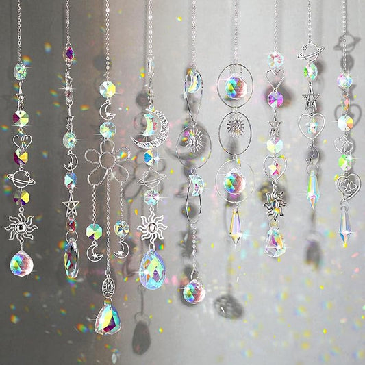 Maitys 9 Pcs 6 Pcs Crystal Suncatcher Sun Catchers Indoor Window Hanging Sun Catchers with Light Catcher with Prisms and Agate Slices for Indoor Outdoor Home Garden Wedding Decor (Elegant)-BloomoryGarden