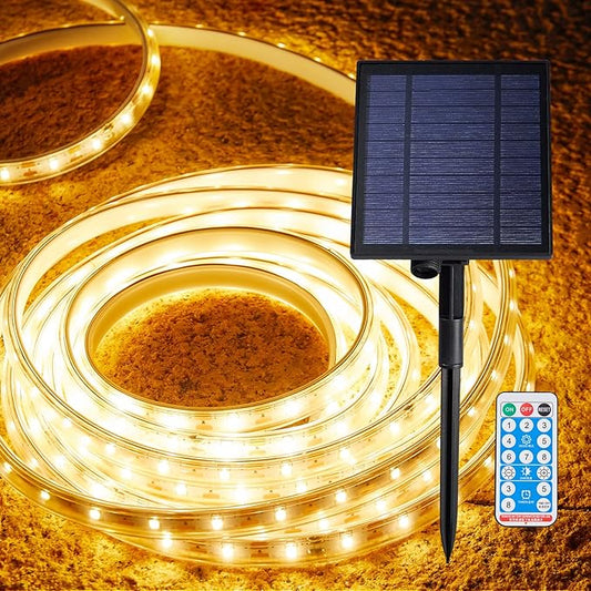 LUHLEE Solar LED Strip Lights Outdoor,Brighter 600 LED 32.8FT Solar String Lights Outdoor with Remote,8 Lighting Modes Auto ON/Off Rope Lights for Outside,Deck,Steps,Christmas Decor Lighting-BloomoryGarden