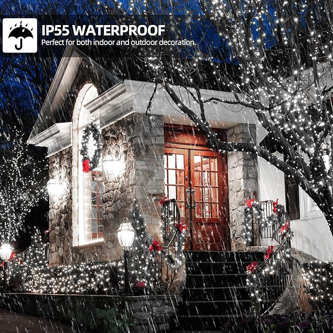 1000 LED 328ft 8 Modes with Timer Christmas String Lights IP55 Outdoor Waterproof UL Certificated Indoor Fairy Lights Garden Patio Wedding Christma Trees Parties Decoration White Light-BloomoryGarden