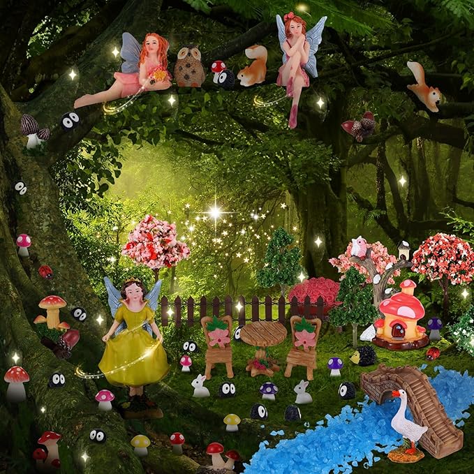 109 Pcs Fairy Garden Accessories Fairy Garden Kit Miniature Fairy Figurines Accessories Fairy Animals Decor Outdoor for DIY Garden Dollhouse-BloomoryGarden