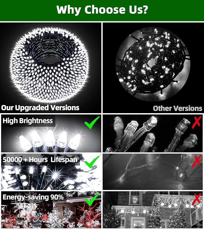 1500 LED 492FT Christmas Lights Outdoors, Green Wire LED String Lights with Timer Memory, Christmas Tree Lights for Indoor Outdoor Christmas Decorations Party Xmas Wedding Garden Patio Cool White-BloomoryGarden