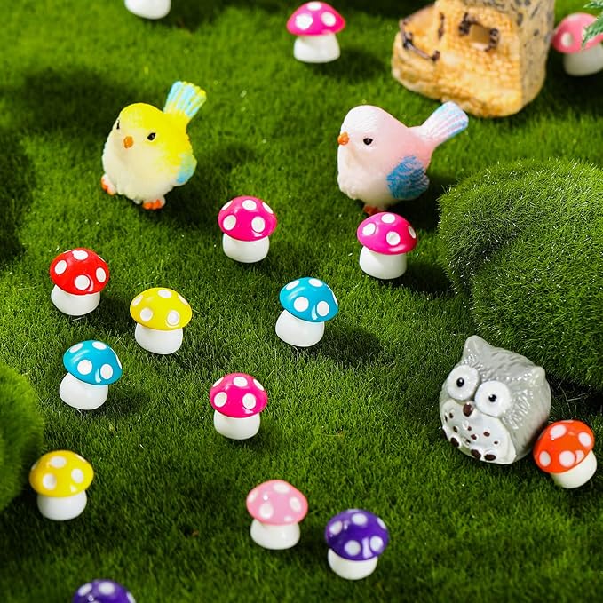 160 Pcs Tiny Mushrooms Mini Figurines Miniature Cute Colorful Mushroom Figurines Indoor Outdoor Mushroom Statue Decor Mushroom Decoration for Garden Landscape Bonsai Craft Ornament(Mixed Color,M)-BloomoryGarden