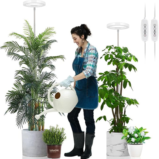 LORDEM Grow Light for Indoor Plants, 7.9" Full Spectrum LED Plant Grow Light, Height Adjustable Growing Lamp with Auto Timer 4H/8H/12H, 6 Dimmable Levels, Ideal for Indoor Large Tall Plants, 2 Packs-BloomoryGarden