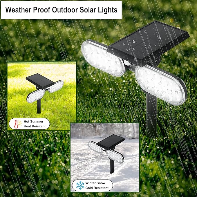 Luwint Solar Motion Lights Outdoor, Waterproof Solar Powered Flood & Security Lights for Outside, 2 Heads Swivel 360 Angle Solar Lights with Ground Stake-BloomoryGarden