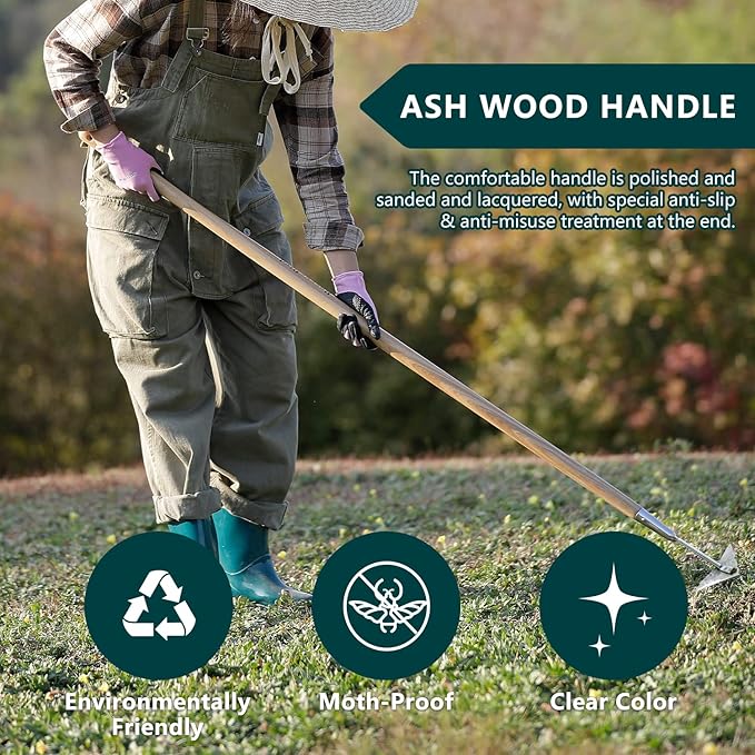 Berry&Bird Triangle Hoe, 60'' Winged Weeder Garden Hoes with Long Wood Handle, Gardener Stainless Steel Warren Hoe, Garden Weeder Hoe Tool for Quickly Weeding, Edging and Gardening Tools-BloomoryGarden