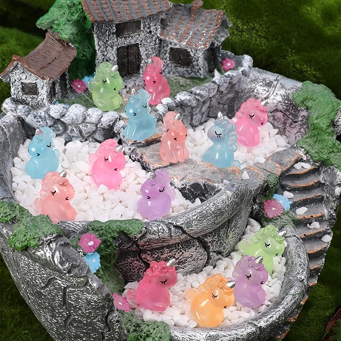 100 PCS Mini Resin Unicorn Luminous Tiny Unicorn Miniature Figurines Glow in The Dark Mini Resin Animals Suitable for DIY Cake Ornaments Crafts Moss Landscape Decoration-BloomoryGarden