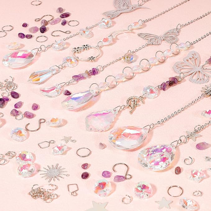 10 Set DIY Suncatcher Making Kits,Crystal Suncatcher Prism Hanging Kit with Hooks/Chain Rainbow Maker,Make Your Own Decorative Hanging Suncatcher for Adults Wedding Windows Home Garden-BloomoryGarden