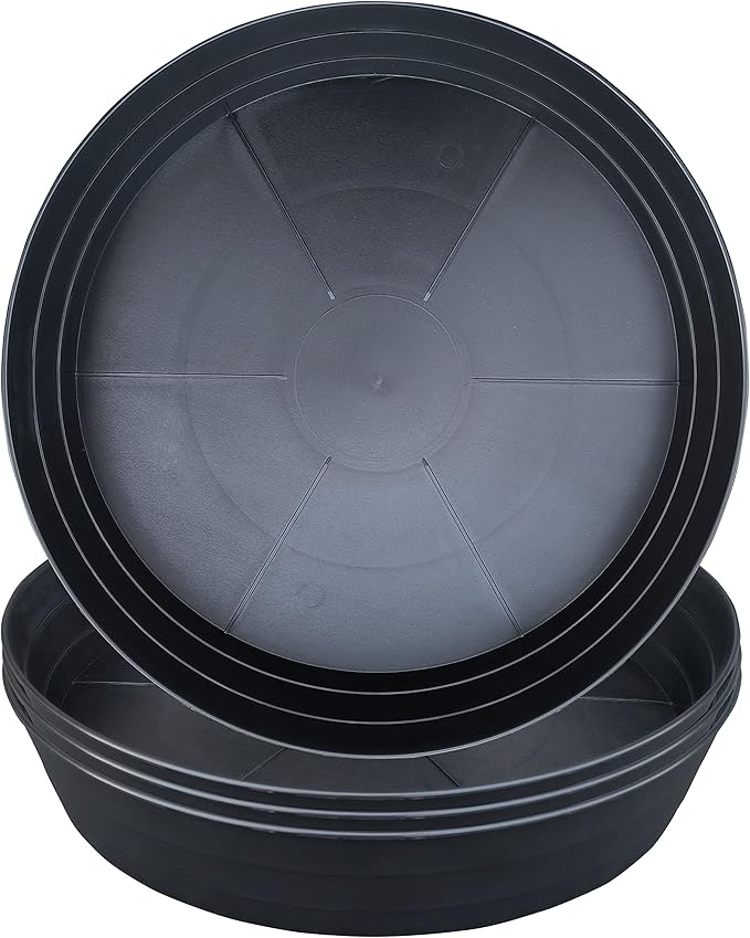 16 Inch Large Plant Saucers, Extra-Deep 2.3 in Black Drip Trays for Flower Pot, Heavy Duty Drainage Tray for Indoors No Holes, 4 Pack Plastic Planter Plate Water Catcher for Pots Base 12 13 14 in-BloomoryGarden