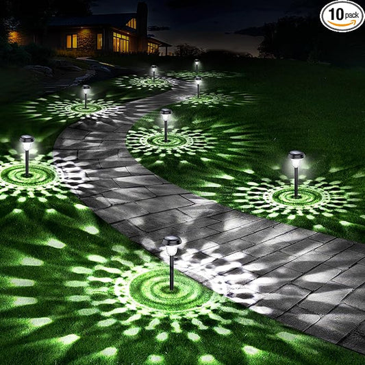10 Pack Ultra Bright Solar Lights Outdoor Waterproof, from Dusk to Dawn Up to 12H Solar Light for Outside, Auto On/Off Solar Powered Garden Pathway Lights, Landscape Lighting (Cold White)-BloomoryGarden