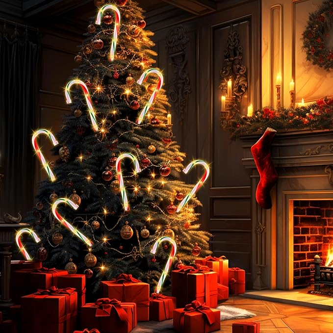 10" Christmas Candy Cane Pathway Lights, Set of 10 Pack Christmas Outdoor Decorations Candy Cane Lights Red & Green-BloomoryGarden