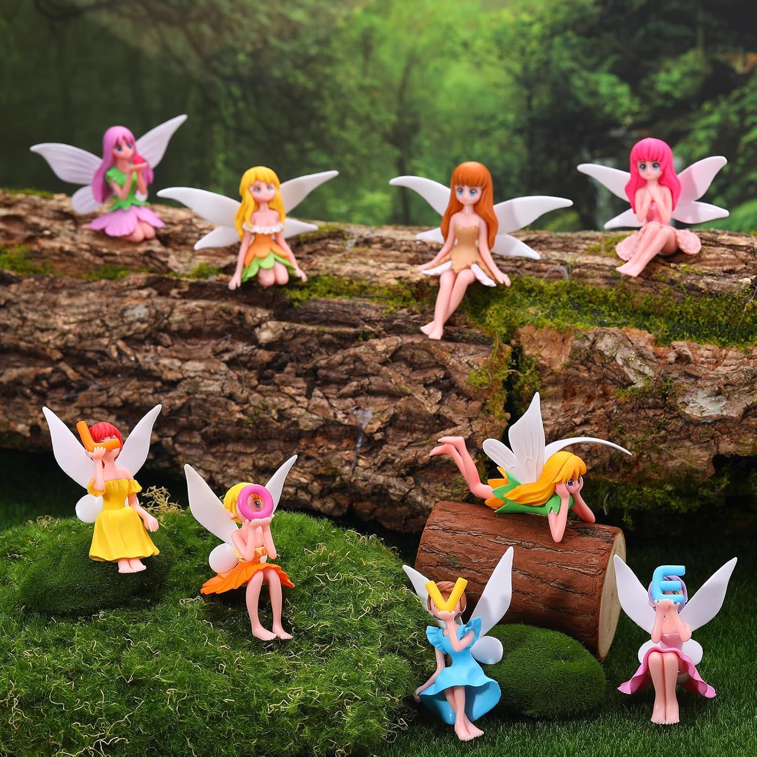 12 Pcs Miniature Fairy Figurines, Hand-Painted Small Flower Fairies with Wings for Garden Decor, Cake Topper & Landscapes-BloomoryGarden