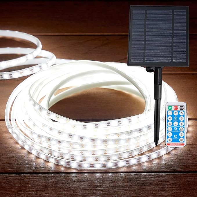 LUHLEE Solar LED Strip Lights, Upgrade Outdoor Rope Lights 8 Lighting Modes,IP65 Waterproof String Lights for Patio Yard Deck Porch Balcony Garden (White, 32.8 ft)-BloomoryGarden