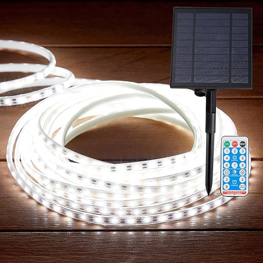 LUHLEE Solar LED Strip Lights, Upgrade Outdoor Rope Lights 8 Lighting Modes,IP65 Waterproof String Lights for Patio Yard Deck Porch Balcony Garden (White, 32.8 ft)-BloomoryGarden