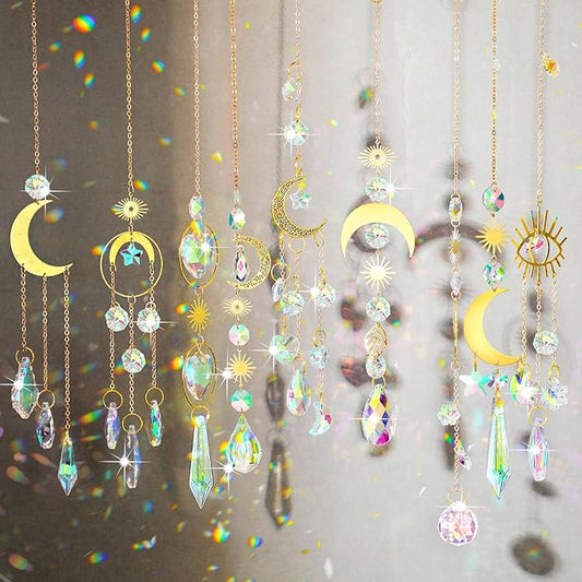 Maitys 10 Pcs 6 Pcs Crystal Suncatcher Sun Catchers Indoor Window Hanging Sun Catchers with Light Catcher with Prisms and Agate Slices for Indoor Outdoor Home Garden Wedding Decor (Stylish)-BloomoryGarden