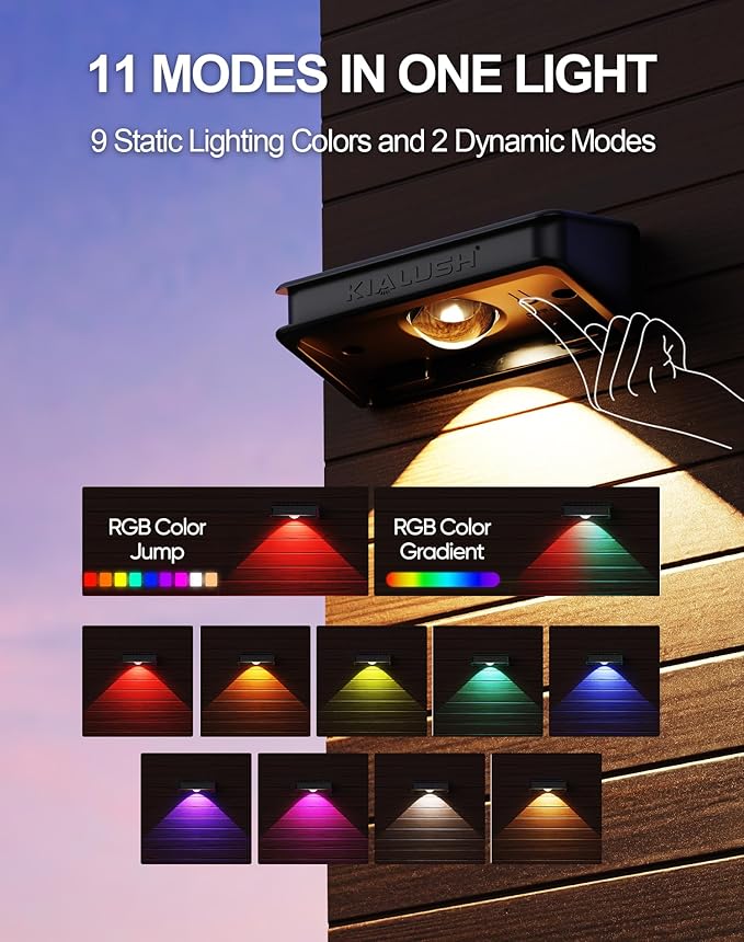 10 Pack Solar Fence Lights - 3 Modes, 9 Colors Outdoor Solar Lights, Waterproof IP 65, 35lm for Step, Stair, Deck, Wall, Patio, Walkway, Porch-BloomoryGarden
