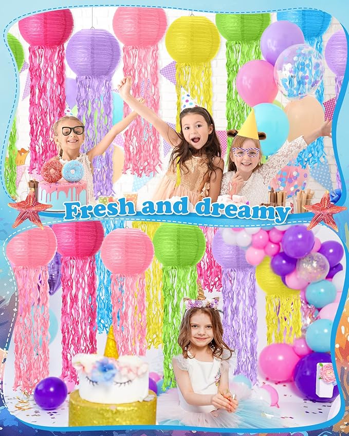 18 Pcs Jellyfish Paper Lanterns Mermaid Birthday Decorations Hanging Lantern Lamps for Ocean Theme Decor Under The Sea Party Supplies-BloomoryGarden
