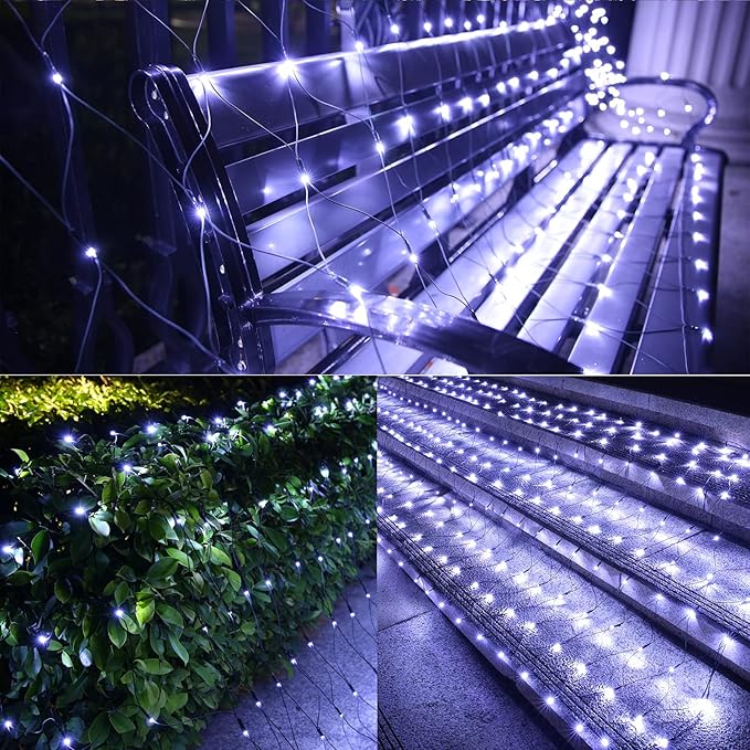 LYHOPE 12ft x 5ft 360 LED Christmas Net Lights, 8 Modes Low Voltage Green Wire Mesh Christmas Decorations Lights for Xmas Trees, Bushes, Wedding, Garden, Outdoor, Indoor Decor (Clear White)-BloomoryGarden