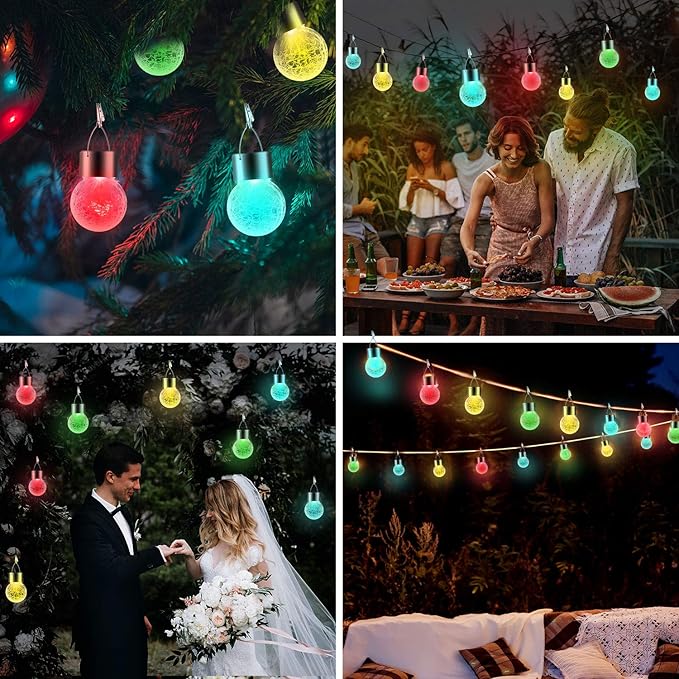 12 Pack Hanging Solar Lights Outdoor Decorative, Waterproof Solar Globe Lantern with Handle and Clip, Solar Powered Cracked Glass Ball Lights for Garden Yard Patio, Fence Tree Umbrella, Holiday Decor-BloomoryGarden