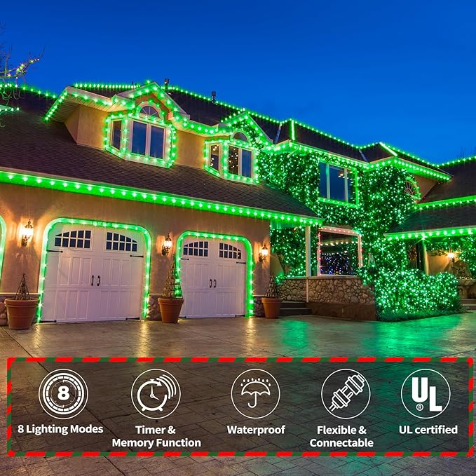 100ft LED Rope Lights Outdoor, 720 LED Connectable and Flexible Tube Lights with 8 Modes, Waterproof LED Rope Lighting for Garden, Patio, Pool, Bedroom, Party, Indoor Outdoor Christmas Decor (Green)-BloomoryGarden