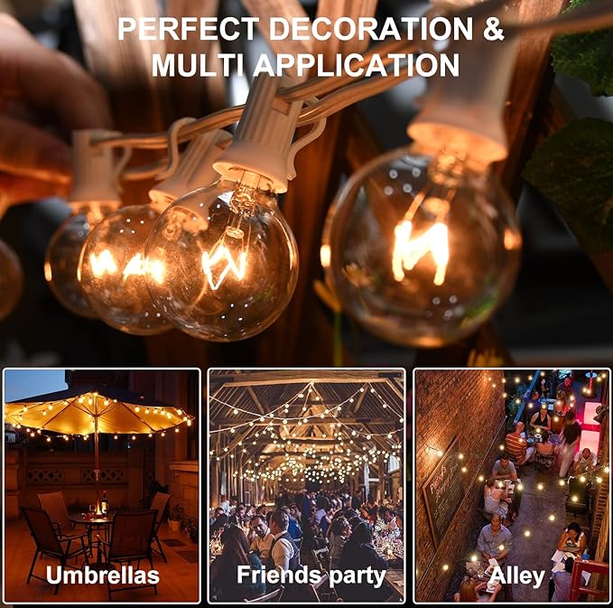 100Ft G40 Outdoor String Lights Patio Lights with 100 Edison Globe Bulbs, Connectable Outdoor String Lights Waterproof UL Listed for Indoor Porch Party Wedding Deck Balcony Wedding Party Decor- White-BloomoryGarden