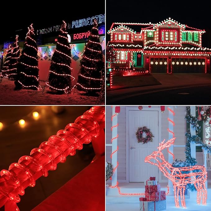 100ft LED Rope Lights Outdoor, 720 LED Connectable and Flexible Tube Lights with 8 Modes, Waterproof LED Rope Lighting for Garden, Patio, Pool, Bedroom, Party, Indoor Outdoor Christmas Decor (Red)-BloomoryGarden