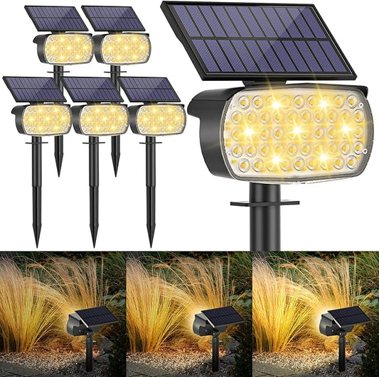 108 LED Solar Spot Lights Outdoor, Solar Lights Outdoor IP65 Waterproof, 3 Modes Solar Landscape Spotlights, Large Solar Panel Solar Powered Lights for Garden Yard Pathway(Warm White/6 Pack)-BloomoryGarden
