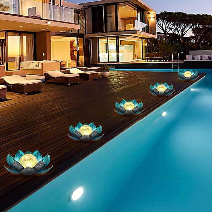 Lotus Solar Lights Outdoor,Solar LED Powered Garden Light Waterproof for Decor Tabletop Ground Yard Patio Walkway Landscape,Metal Glass LED Lotus Flower Lights-BloomoryGarden