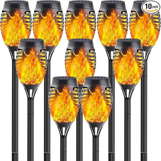 10 Pack Solar Lights Outdoor, Mini Solar Torch Lights with Flickering Flame for Garden Decor, Waterproof Solar Powered Outdoor Lights Solar Flame Torches for Pathway Patio Yard Porch Outside Decor-BloomoryGarden
