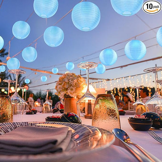 10 Pack Outdoor Silk Lanterns Decorative, 10inch Waterprooof Outside Indoor Chinese Hanging Round Lanterns for Weddings, Birthdays, Parties Decoration(Blue)-BloomoryGarden