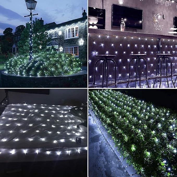 LYHOPE 12ft x 5ft 360 LED Christmas Net Lights, 8 Modes Low Voltage Mesh Christmas Decorative Lights for Xmas Trees, Bushes, Wedding, Garden, Outdoor, Indoor Decor (White)-BloomoryGarden