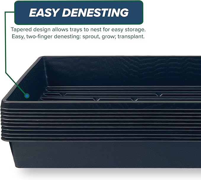 10 Plant Growing Trays (No Drain Holes) - 20" x 10" - Perfect Garden Seed Starter Grow Trays: for Seedlings, Indoor Gardening, Growing Microgreens, Wheatgrass & More - Soil or Hydroponic-BloomoryGarden