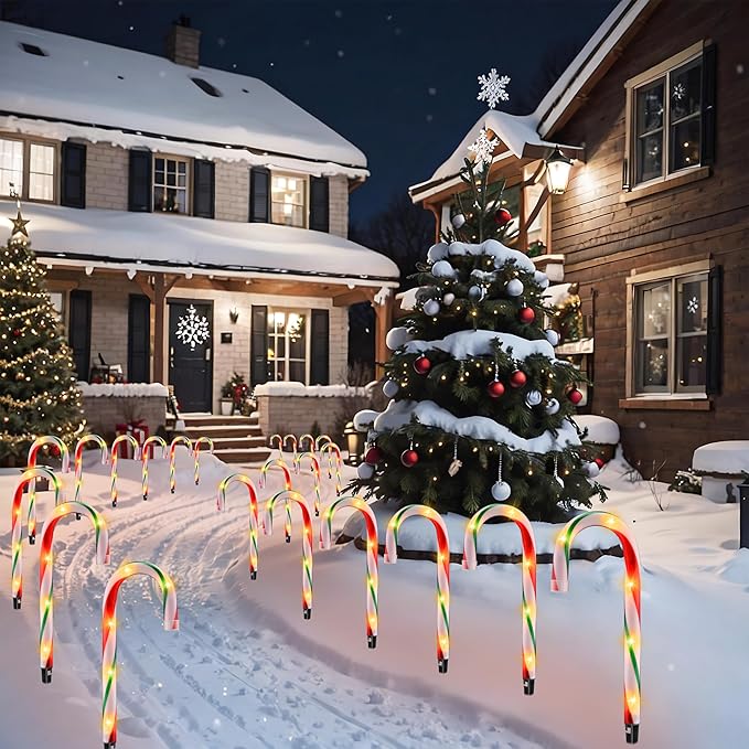 10" Christmas Candy Cane Lights - Set of 10 Pathway Markers Christmas Outdoor Yard Decorations, Xmas Candy Canes Stake Lights for Lawn Walkway Garden, Xmas Party Indoor Ornaments-BloomoryGarden