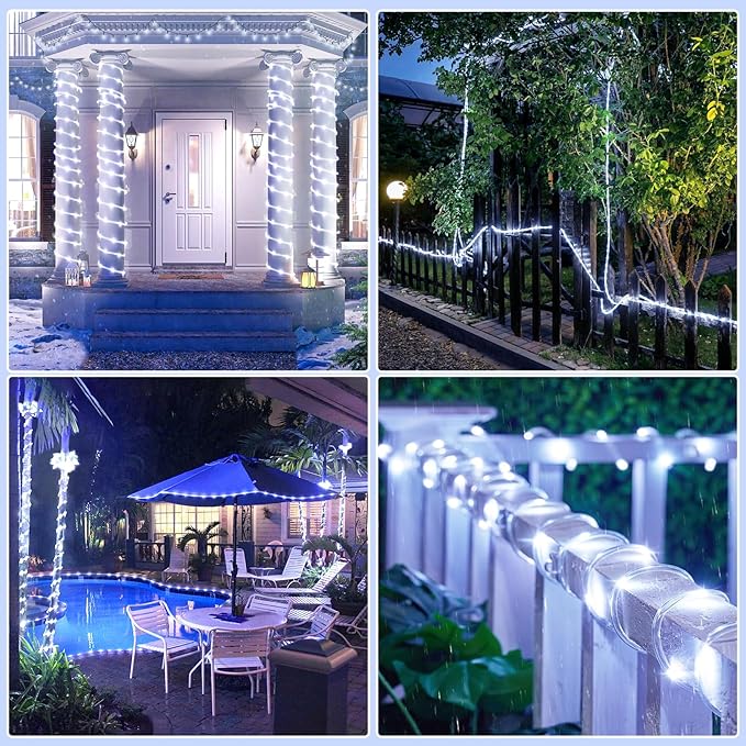 100FT 300 LED Rope Lights for Outside, Christmas String Lights with Waterproof 8 Modes, Connectable Plug in Fairy Lights for Indoor Bedroom Outdoor Patio Pool Garden Party Holiday Decor, White-BloomoryGarden
