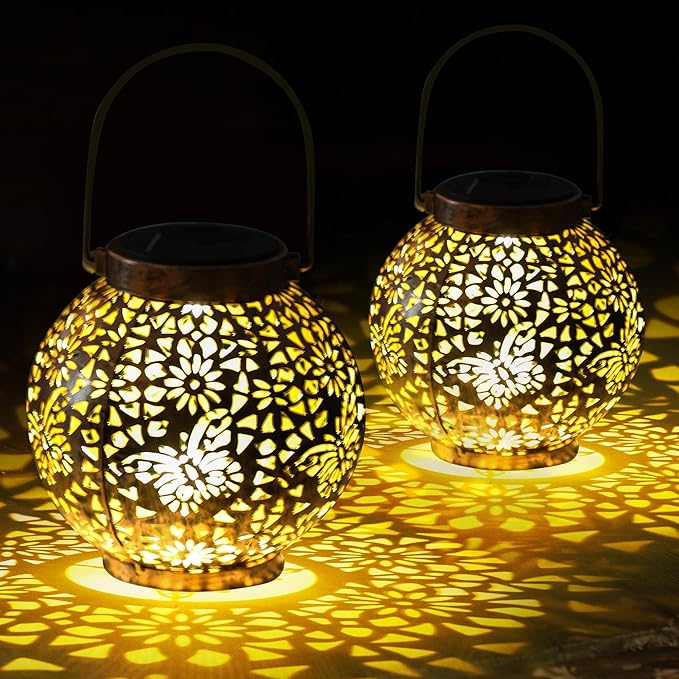 MAGGIFT 2 Pack Solar Lanterns Outdoor Waterproof Hanging Lantern Lights Decorative Solar Light for Garden Table Patio Yard Pathway Walkway,Unique Gifts for Women Gardening,Warm White.-BloomoryGarden