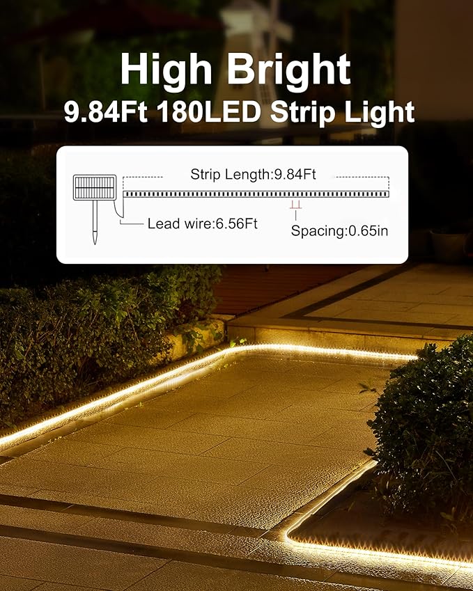 LUHLEE Solar LED Strip Lights,2023 Upgrade Outdoor Rope Lights 8 Lighting Modes,IP65 Waterproof String Lights for Patio Yard Deck Porch Balcony Garden (Warm White, 9.84 ft)-BloomoryGarden