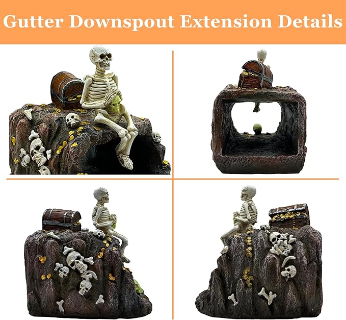 Luminous Skeleton Sculpture Gutter Downspout Extender,Garden Statue Ornament,Decor Downspout Diverter,Perfect Rain Diverter for 3"x4" Downspouts, Eco-Friendly Resin,Perfect Outdoor Decor Gift-BloomoryGarden