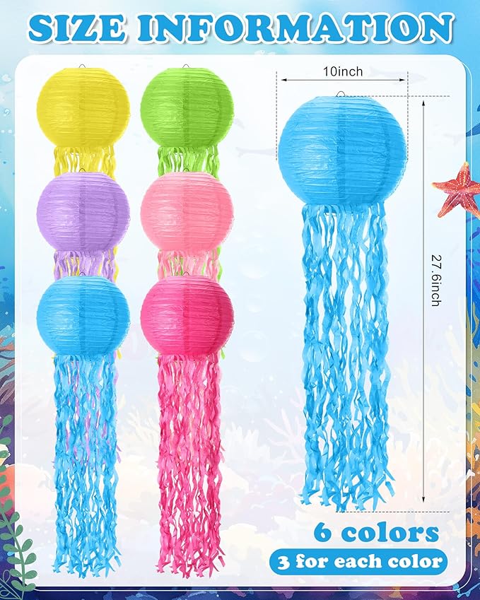 18 Pcs Jellyfish Paper Lanterns Mermaid Birthday Decorations Hanging Lantern Lamps for Ocean Theme Decor Under The Sea Party Supplies-BloomoryGarden