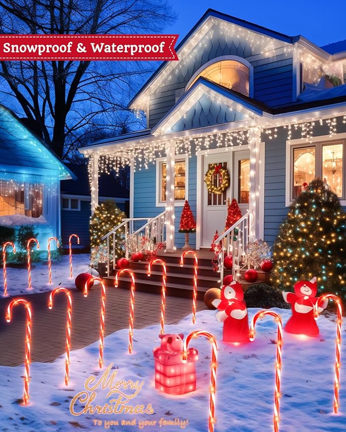 Luditek 24.5 inch Christmas Candy Cane Pathway Markers Set of 12 Christmas Outdoor Outside Decorations Lights 8 Blinking Modes Indoor Holiday Xmas Yard Patio Garden Walkway Decor-BloomoryGarden