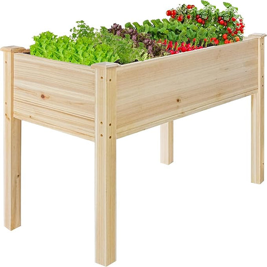 LZRS Raised Garden Bed Outdoor Planter Box with Legs for Herbs, Vegetables, Flowers, Great for Outdoor Patio, Yard and Deck, 220lb Capacity, Natural-BloomoryGarden