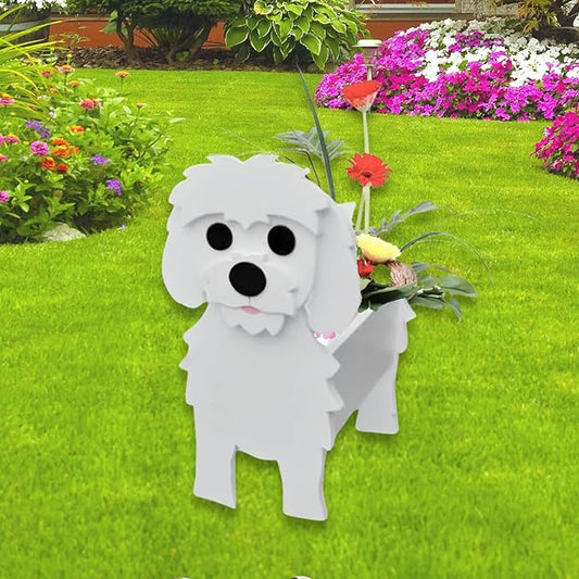 Maltese Dog Planter Plant Pots,Cute Garden Dog Flower Planter,Dog Planters Birthday Gifts for Women,Office,Indoor/Outdoor Decor（9.45 * 7.36 * 13.39in）-BloomoryGarden