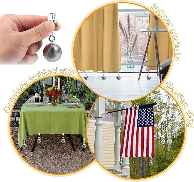 10 Pack Heavy Duty Curtain Weights for Outdoor, Stainless Steel Drapery Clip Keepping Curtain Panel Straight, Keep Outdoor Curtain Flag from Waving, Help Weigh Down Sun Curtain Tablecloth Garden Flag-BloomoryGarden