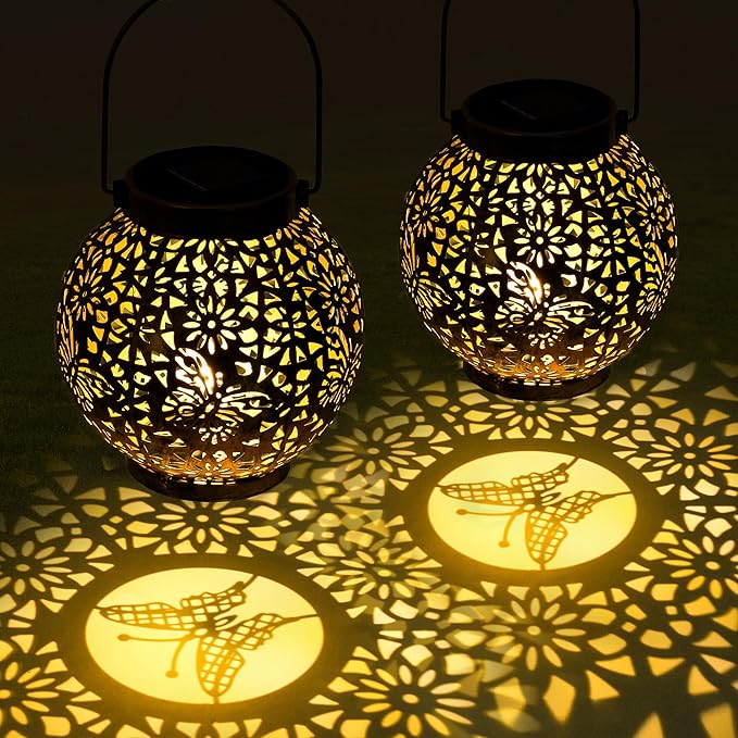 MAGGIFT 2 Pack Solar Lanterns Outdoor Waterproof Hanging Lantern Lights Decorative Solar Light for Garden Table Patio Yard Pathway Walkway,Unique Gifts for Women Gardening,Warm White.-BloomoryGarden