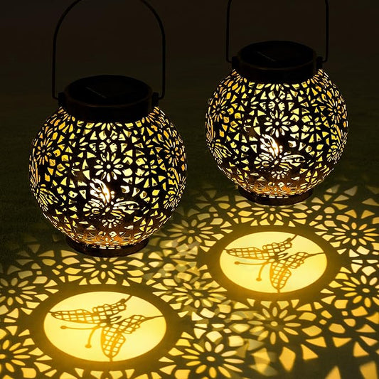 MAGGIFT 2 Pack Solar Lanterns Outdoor Waterproof Hanging Lantern Lights Decorative Solar Light for Garden Table Patio Yard Pathway Walkway,Unique Gifts for Women Gardening,Warm White.-BloomoryGarden