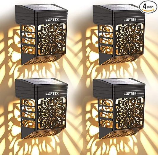LOFTEK Solar Deck Lights, 4 Pack Solar Fence Lights, Outdoor Garden Decorative Light, Dusk to Dawn, Waterproof, Fence Post Light for Railing, Patio, Backyard, Stair, Step, Camping, Warm White-BloomoryGarden