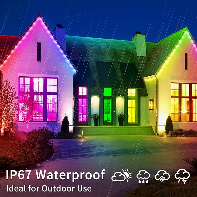 100ft Permanent Outdoor Light,RGB Eaves Lights with App Control Remote,DIY IP67 Waterproof Under Eave Lighting,Outside led Lights for Christmas,Garden,House Decorations-BloomoryGarden