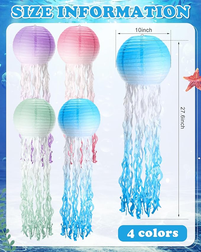 18 Pcs Jellyfish Paper Lanterns Mermaid Birthday Decorations Hanging Lantern Lamps for Ocean Theme Decor Under The Sea Party Supplies(Gradient Color)-BloomoryGarden