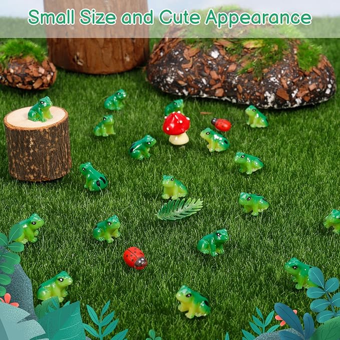 100 Pcs Mini Resin Frogs, Cute Green Frog Tiny Frogs Mini Frogs Figurines Miniature Frogs Animals Figurines Ornament for DIY Crafts Landscape Aquarium Dollhouse Fairy Garden Decor Potted-BloomoryGarden