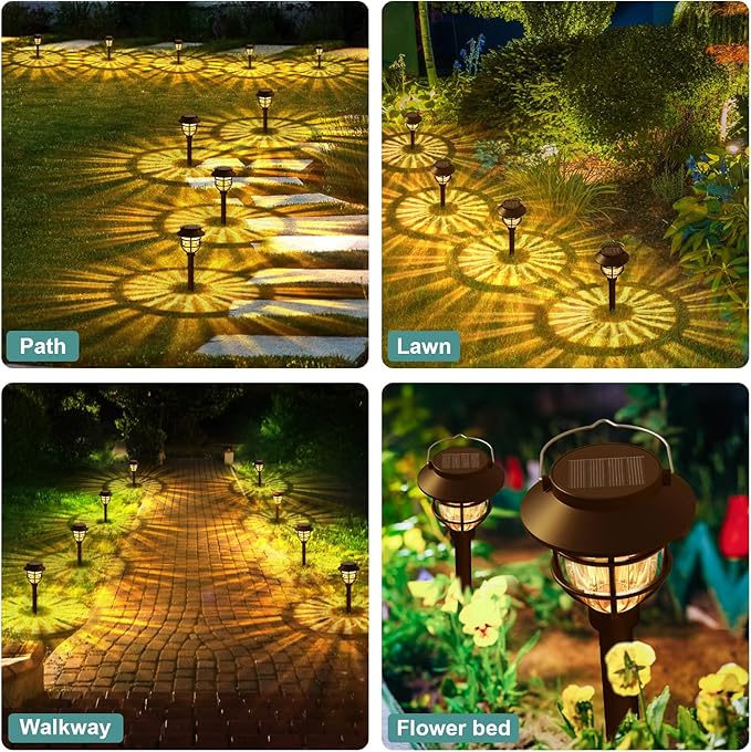 10 Pack Solar Pathway Lights Outdoor - Bright Solar Powered Garden Lights with 3000K Warm LED, Auto On/Off Waterproof Path Lights Decorative, Landscape Lighting for Yard Patio Walkway Driveway-BloomoryGarden